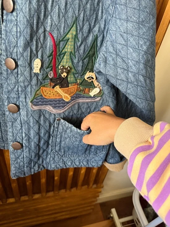 Vintage Haik's 90s Blue Quilted Button Front Chore Bear Barn Jacket. L - Picture 8 of 12